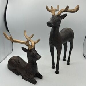 Metal Reindeer Figurines Gold Antlers Tabletop Decor Stag Christmas Large